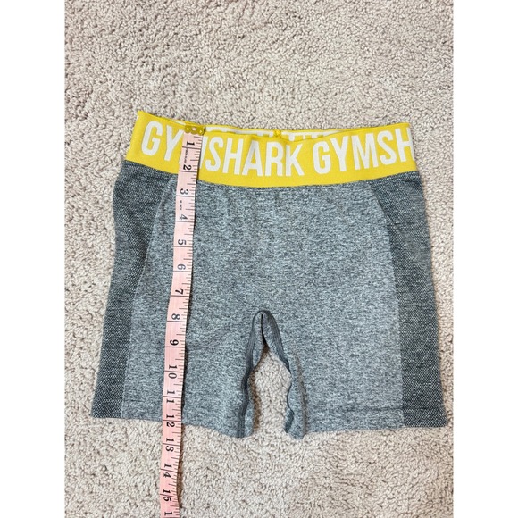 Gymshark Flex Seamless Shorts Womens Small Grey Yellow Logo GLSH4251 Activewear - Picture 5 of 6